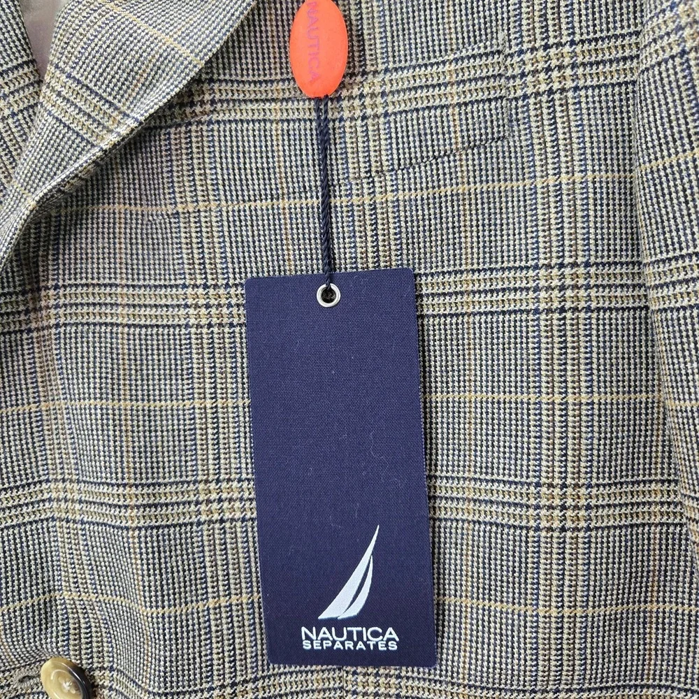 Nautica Men Blazer‎ 39R Brown Wool Alpaca Jacket Glen Check Plaid NWT